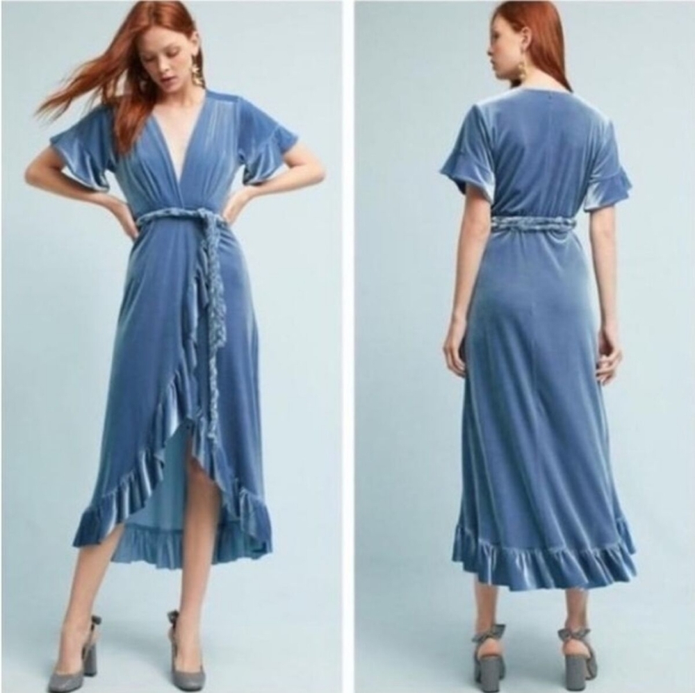 Misa Blue Velvet Wrap Dress